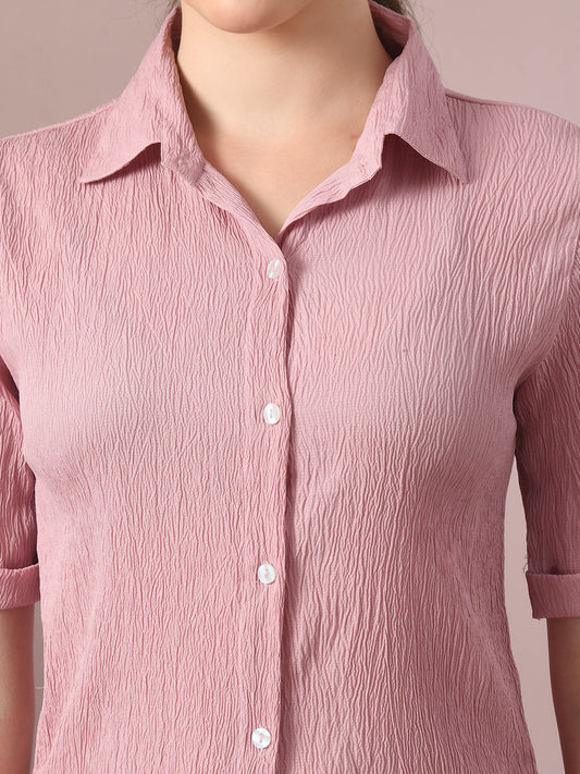 Women's  Pink Solid Regular Fit Shirt