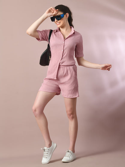 Women's  Pink Solid Regular Fit Shirt