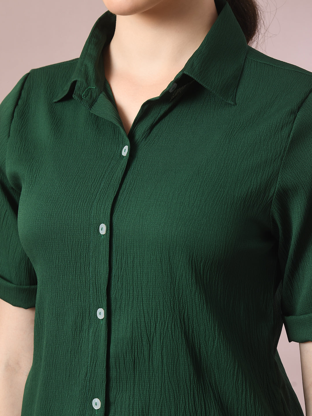 Women's  Green Solid Regular Fit Shirt