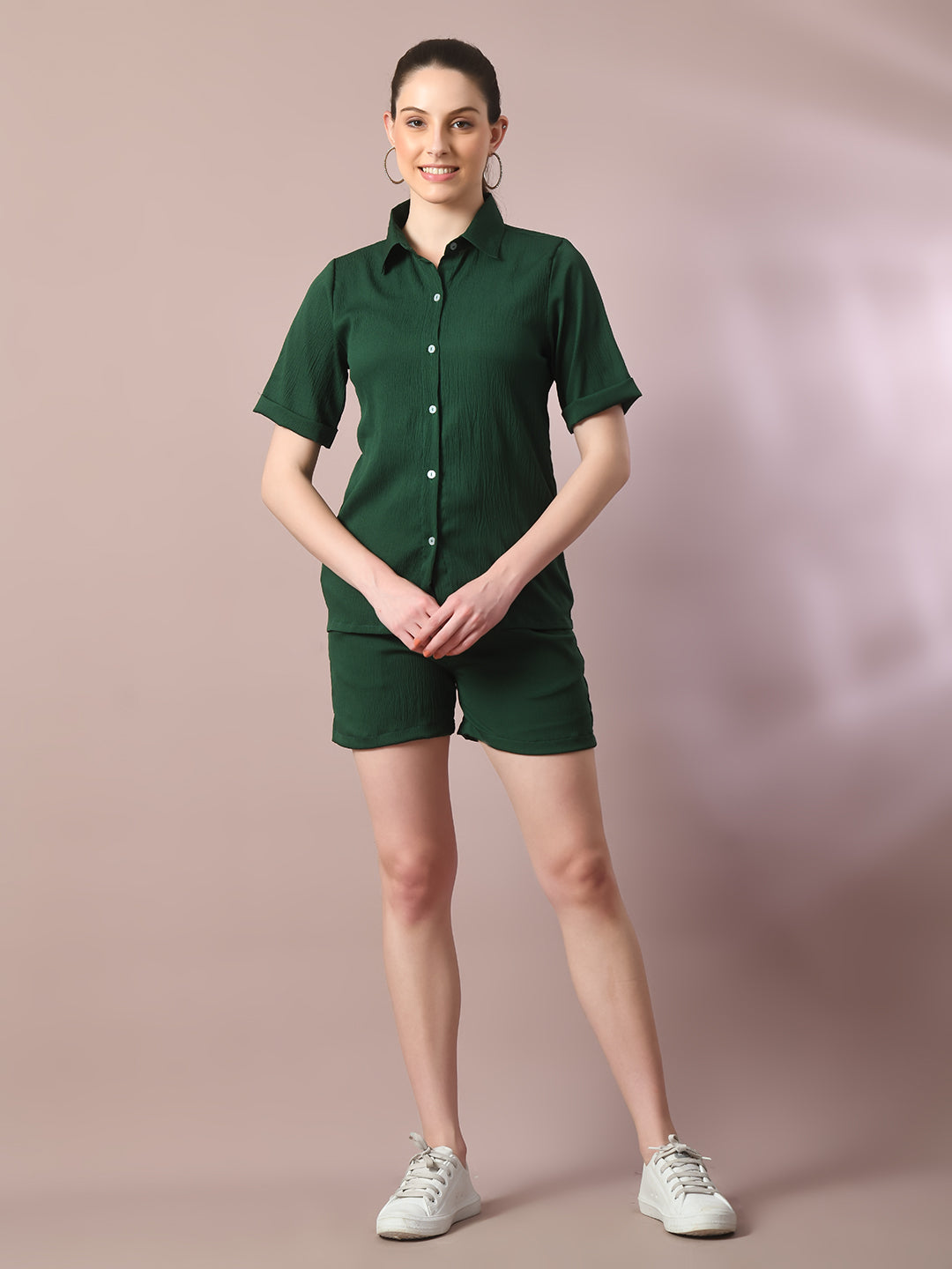 Women's  Green Solid Regular Fit Shirt