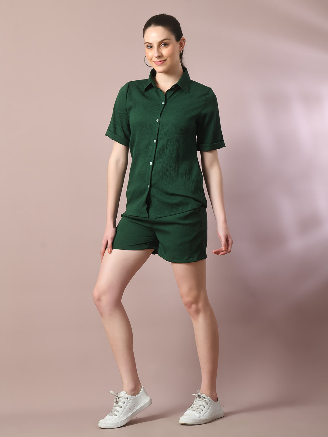 Women's  Green Solid Regular Fit Shirt