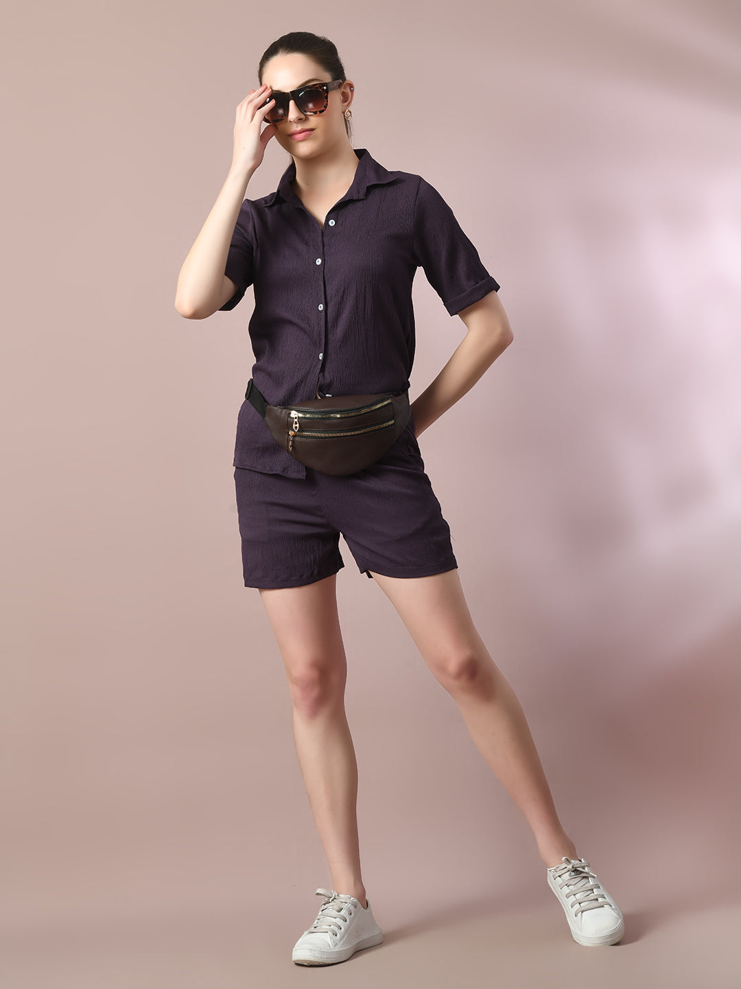 Women's  Violet Solid Regular Fit Shirt