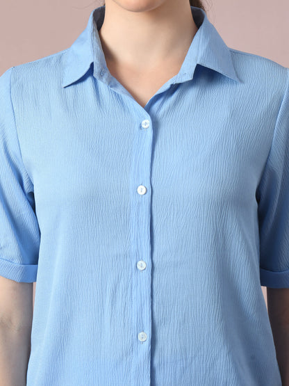 Women's  Blue Solid Regular Fit Shirt