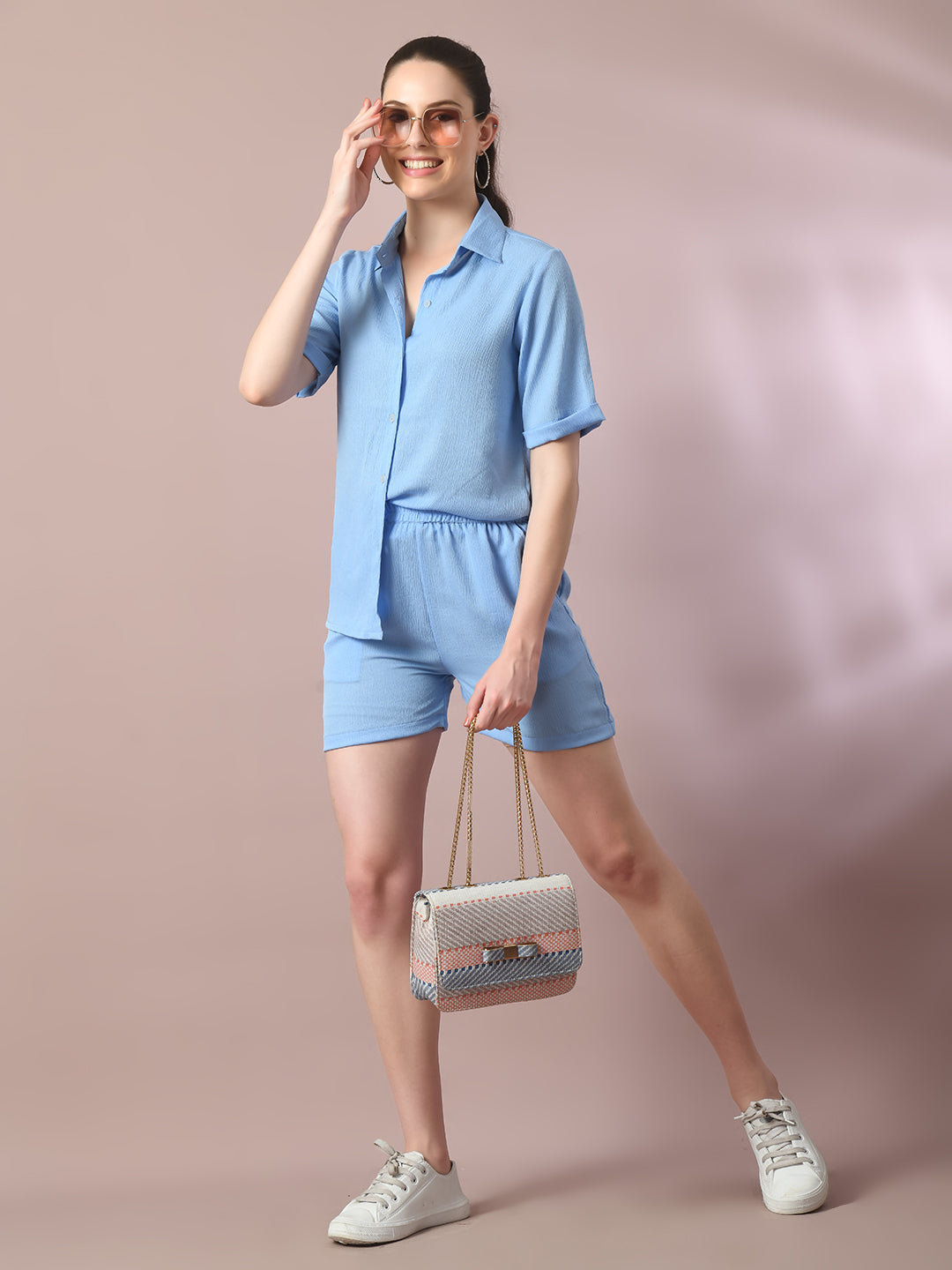 Women's  Blue Solid Regular Fit Shirt