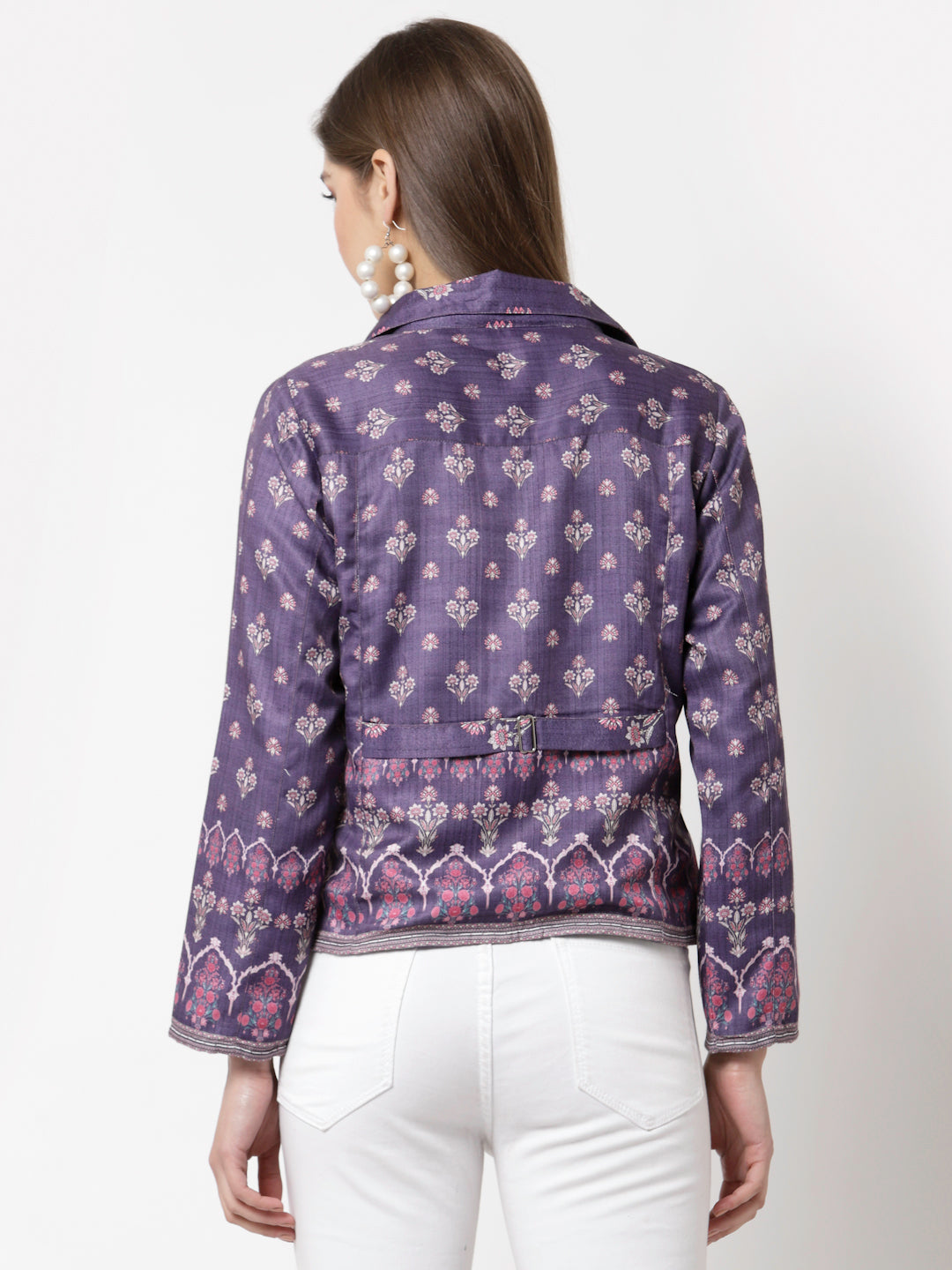Women Purple Cotton Printed Shirt by Myshka (