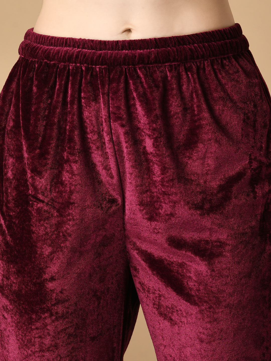 Women's Magenta  Velvet Kurta & Trousers With Dupatta Party Sets