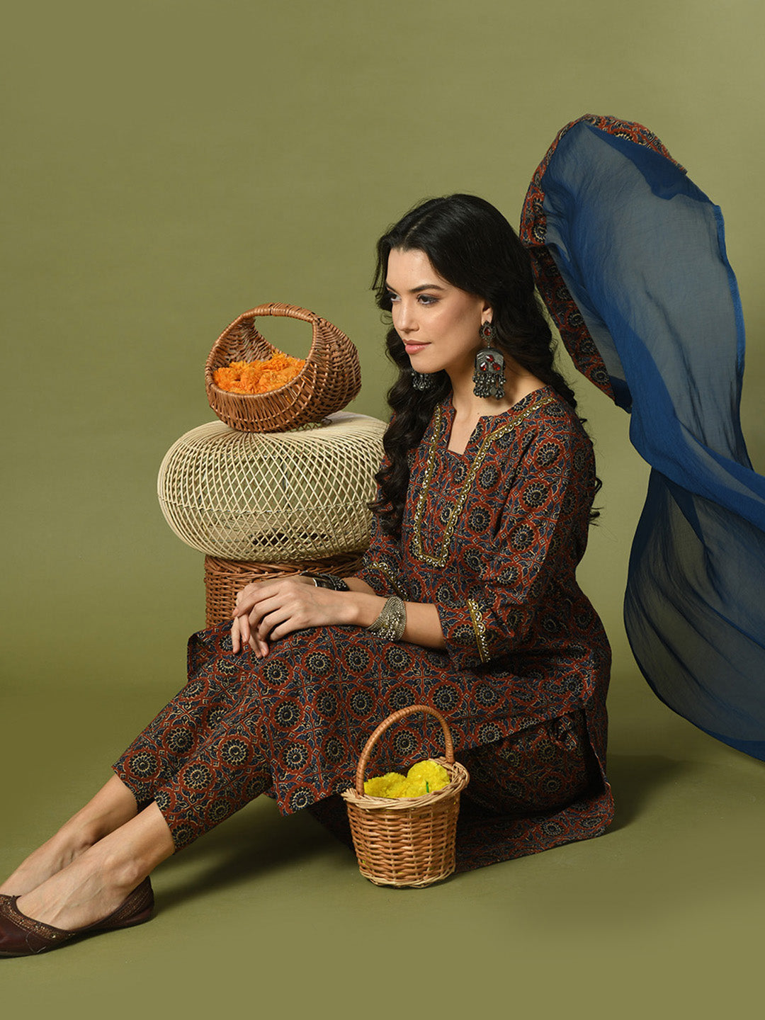 Women's  Multi Printed Cotton Straight Party Kurta Sets With Dupatta