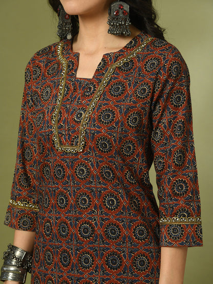 Women's  Multi Printed Cotton Straight Party Kurta Sets With Dupatta