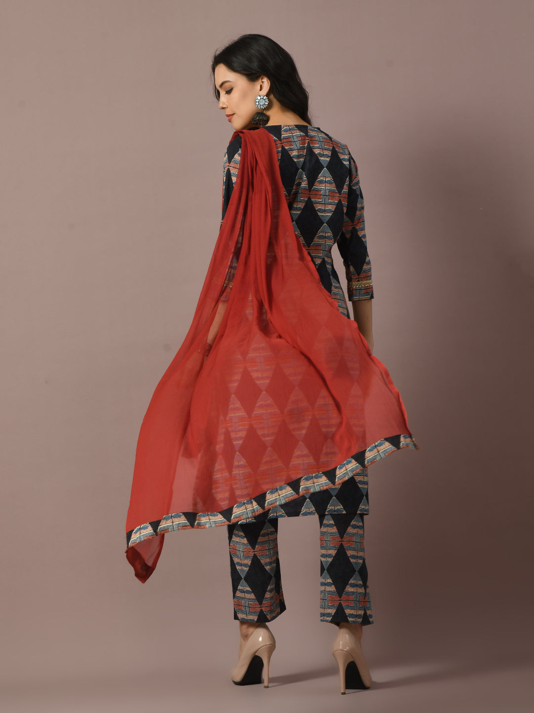 Women's  Multi Printed Cotton Straight Party Kurta Sets With Dupatta