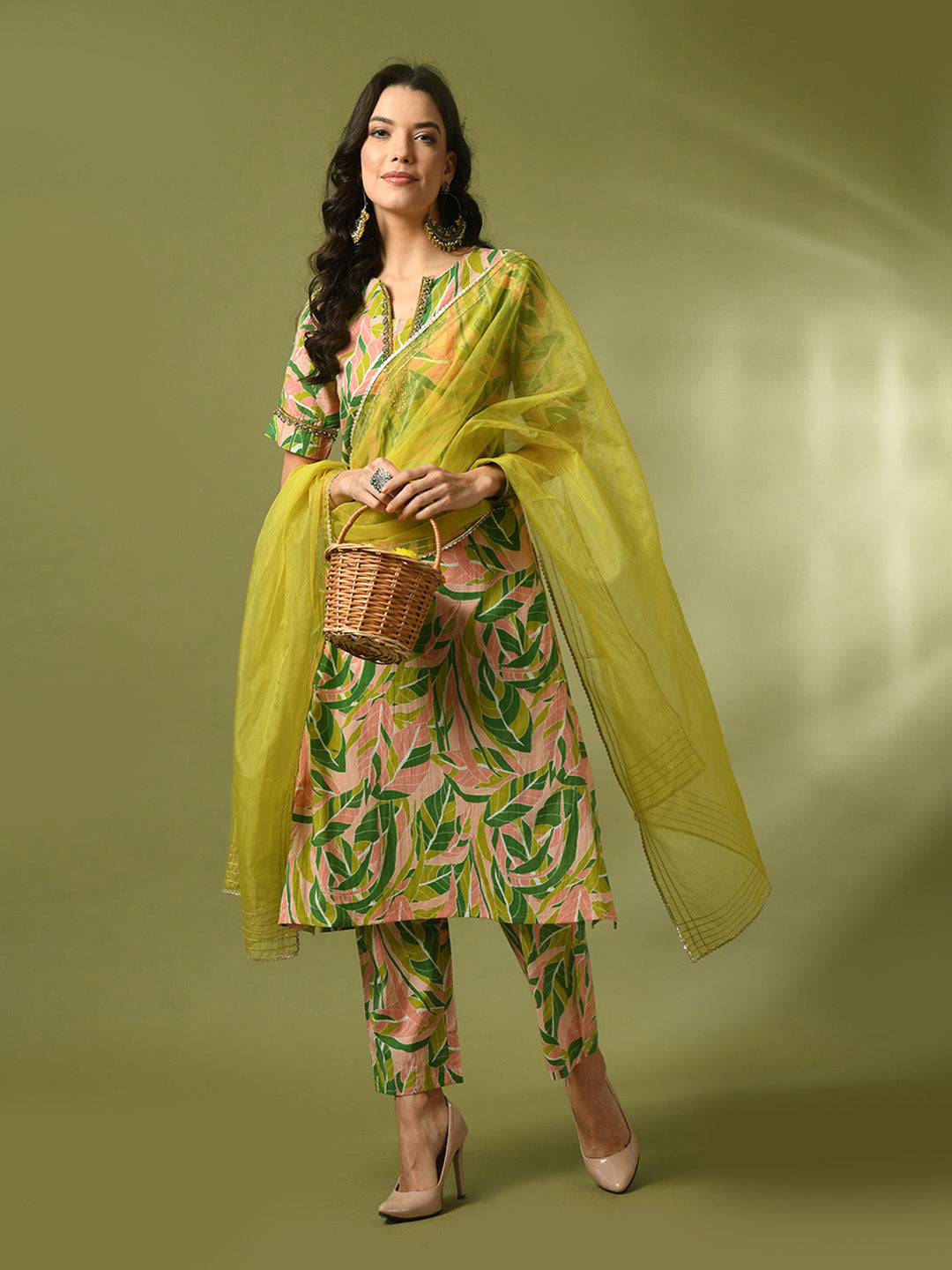Women's  Multi Printed Cotton Straight Party Kurta Sets With Dupatta