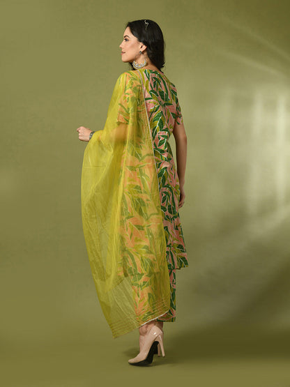 Women's  Multi Printed Cotton Straight Party Kurta Sets With Dupatta