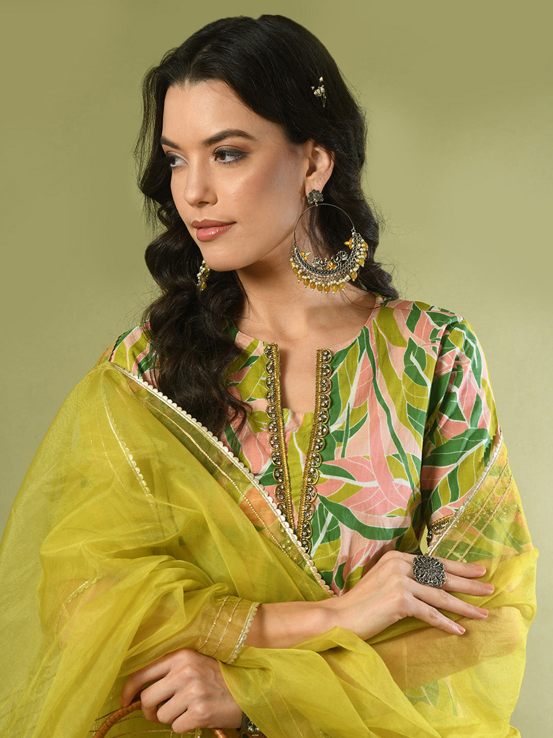 Women's  Multi Printed Cotton Straight Party Kurta Sets With Dupatta
