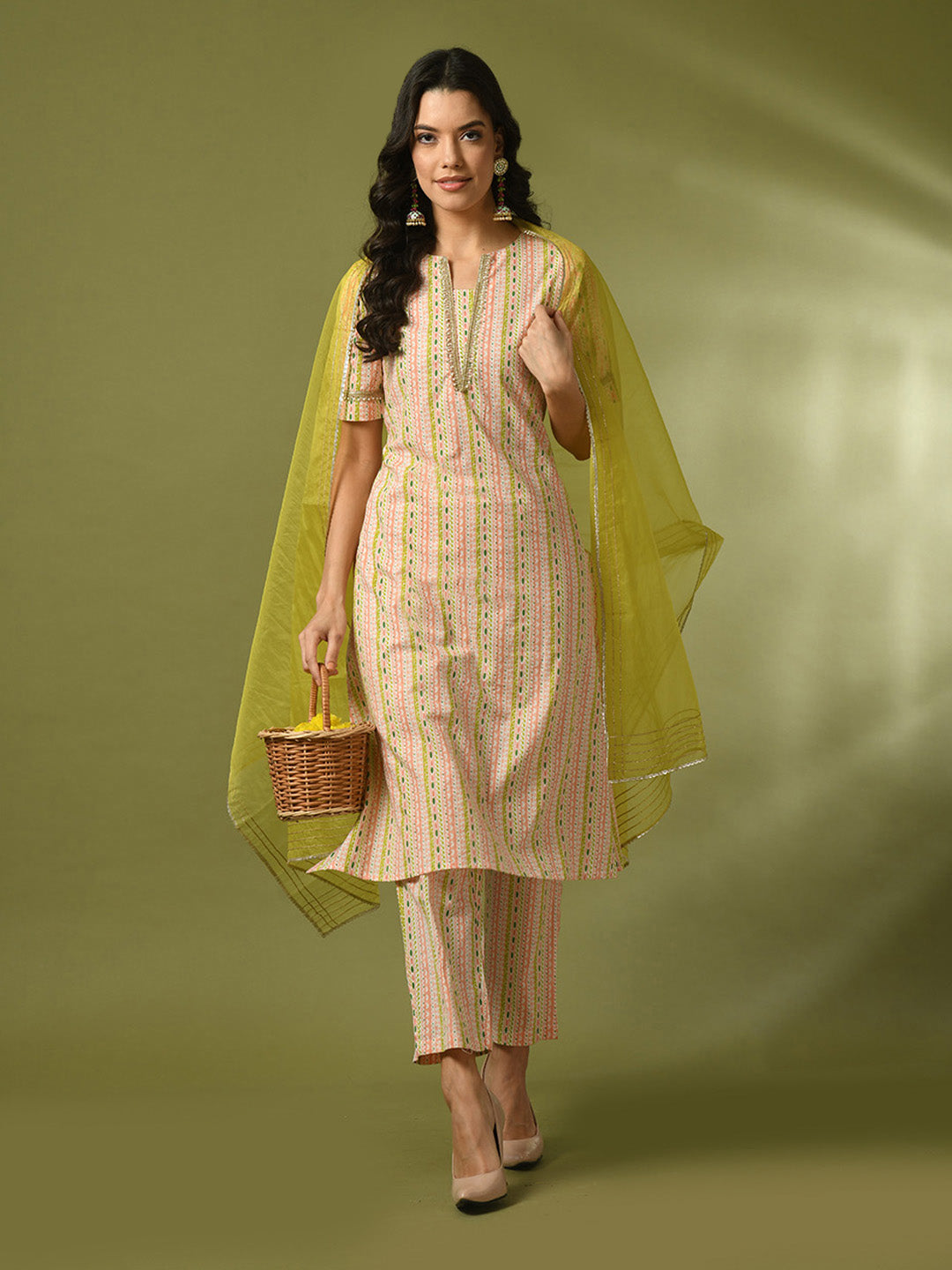Women's  Multi Printed Cotton Straight Party Kurta Sets With Dupatta