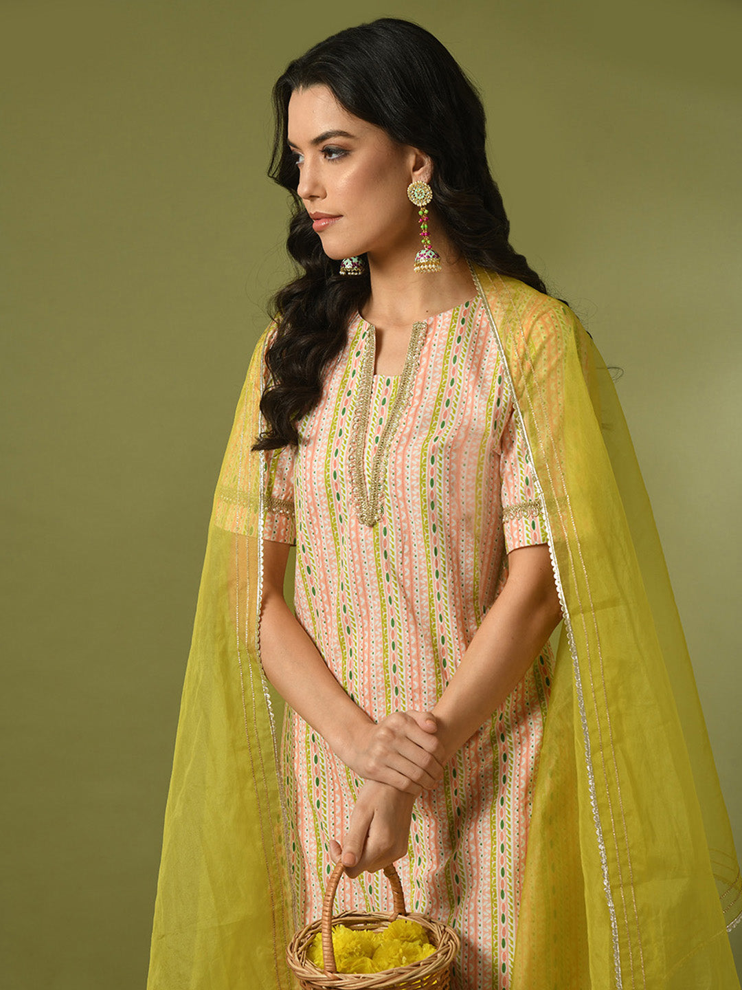 Women's  Multi Printed Cotton Straight Party Kurta Sets With Dupatta
