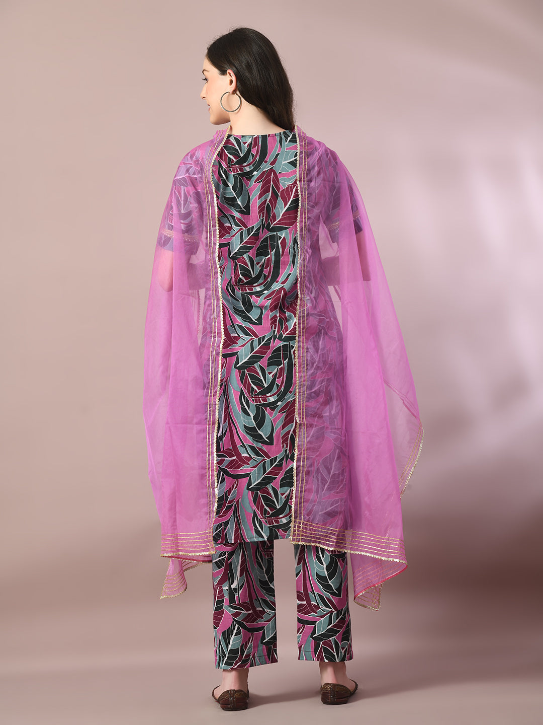 Women's  Multi Printed Cotton Straight Party Kurta Sets With Dupatta