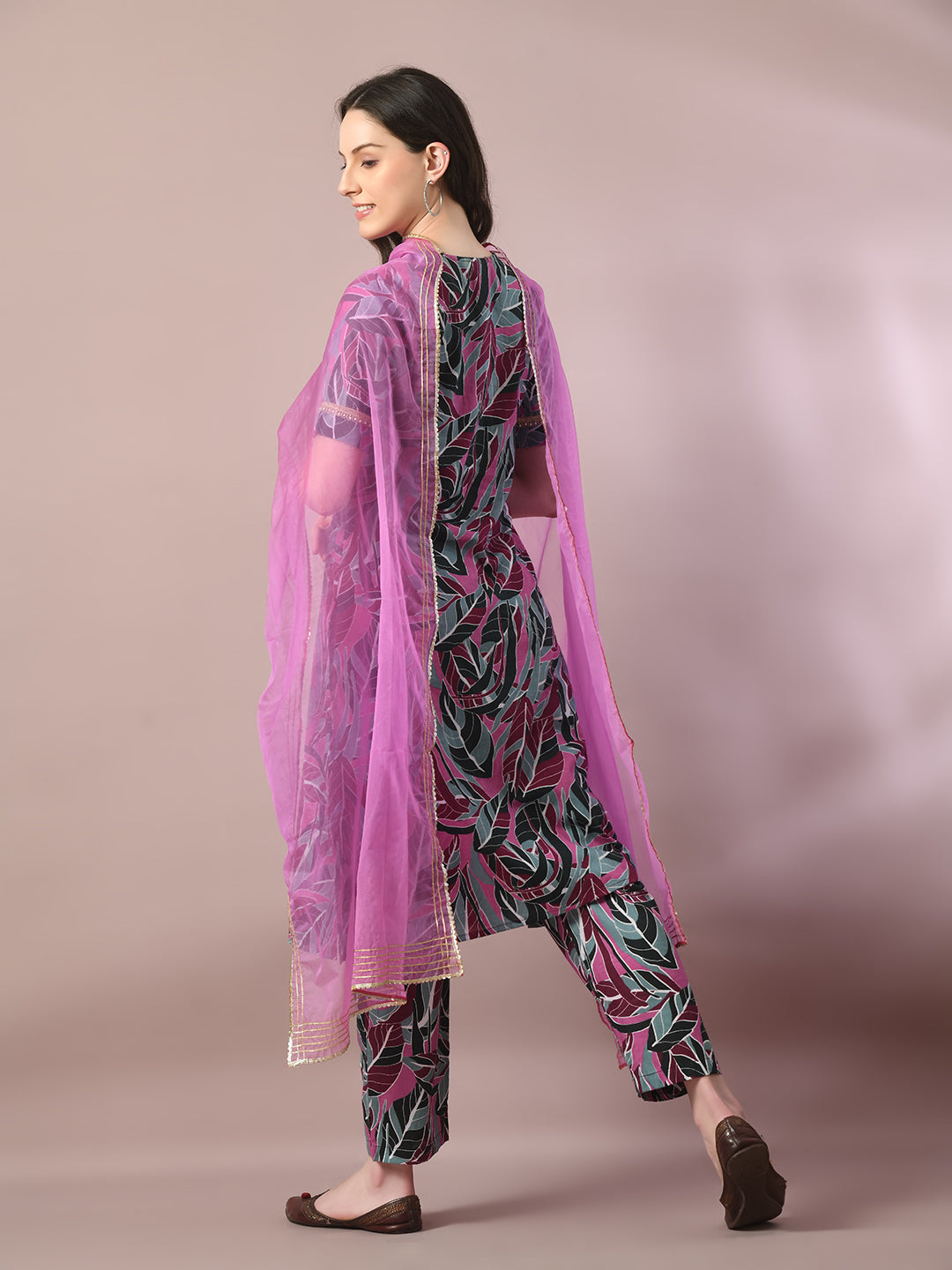 Women's  Multi Printed Cotton Straight Party Kurta Sets With Dupatta