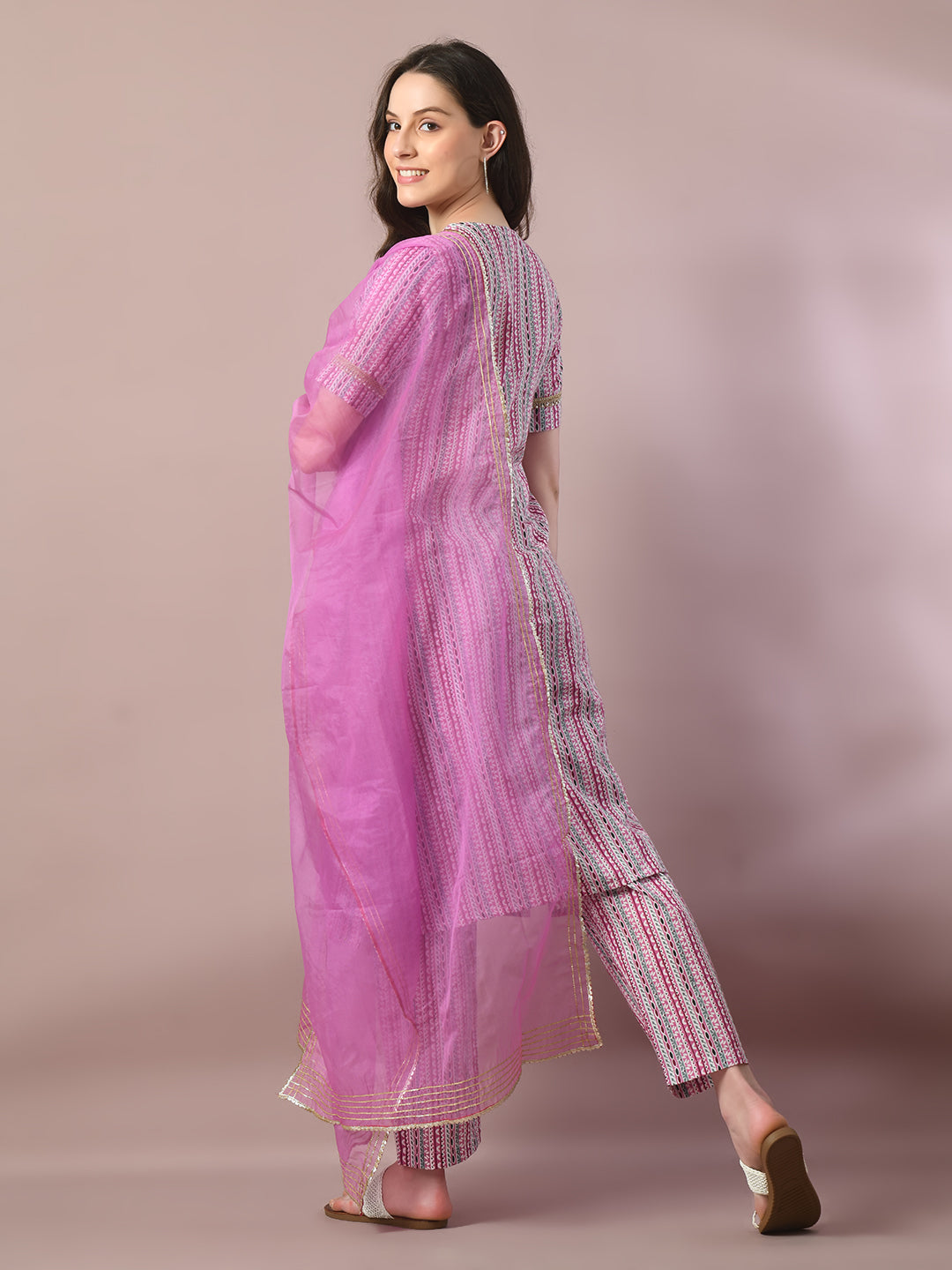 Women's  Multi Printed Cotton Straight Party Kurta Sets With Dupatta