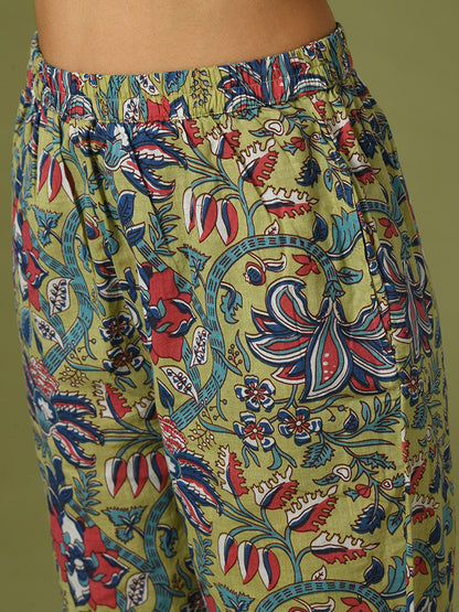 Women's  Multi Printed Cotton Straight Party Kurta Sets With Dupatta