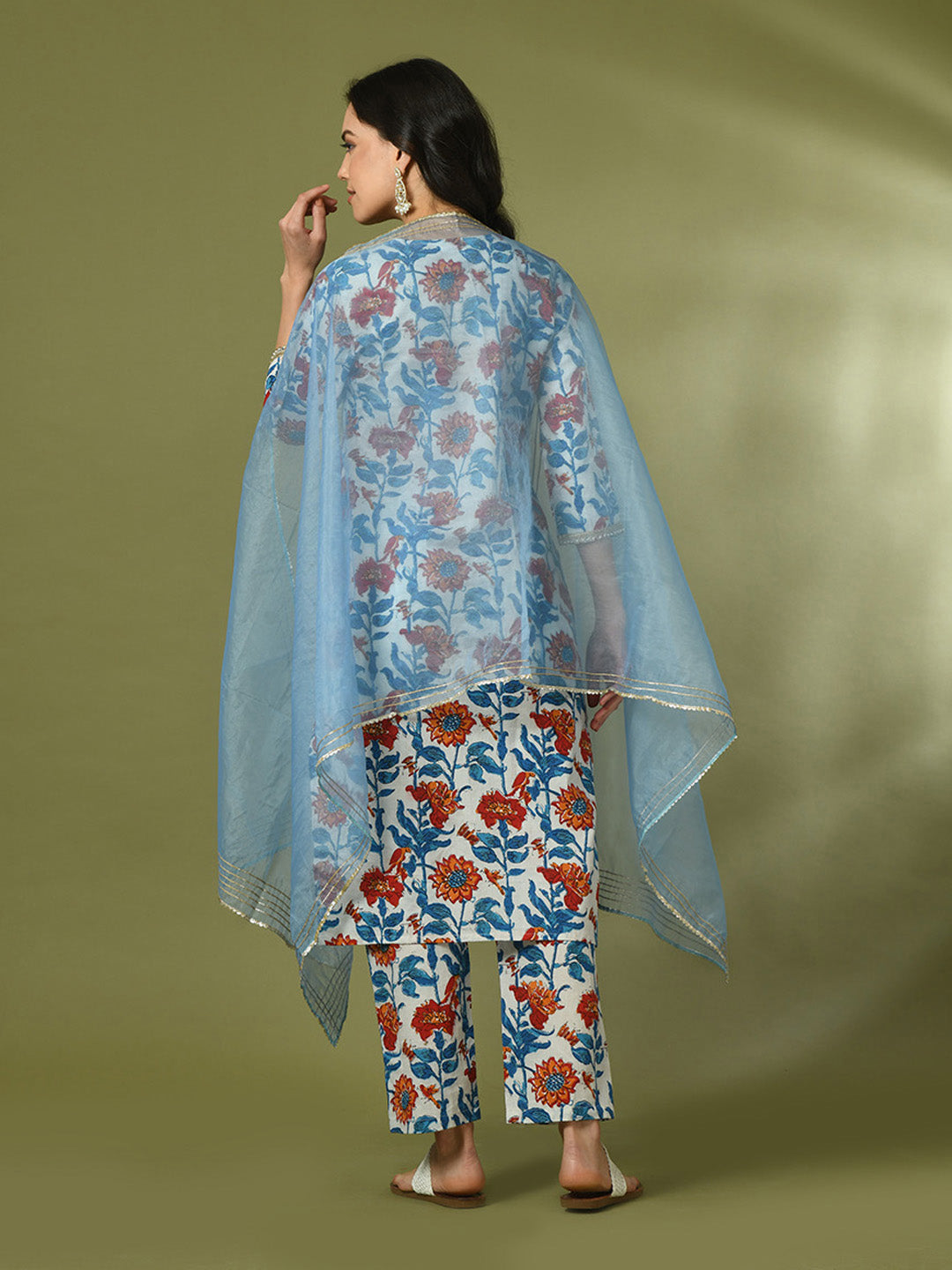 Women's  Multi Printed Cotton Straight Party Kurta Sets With Dupatta