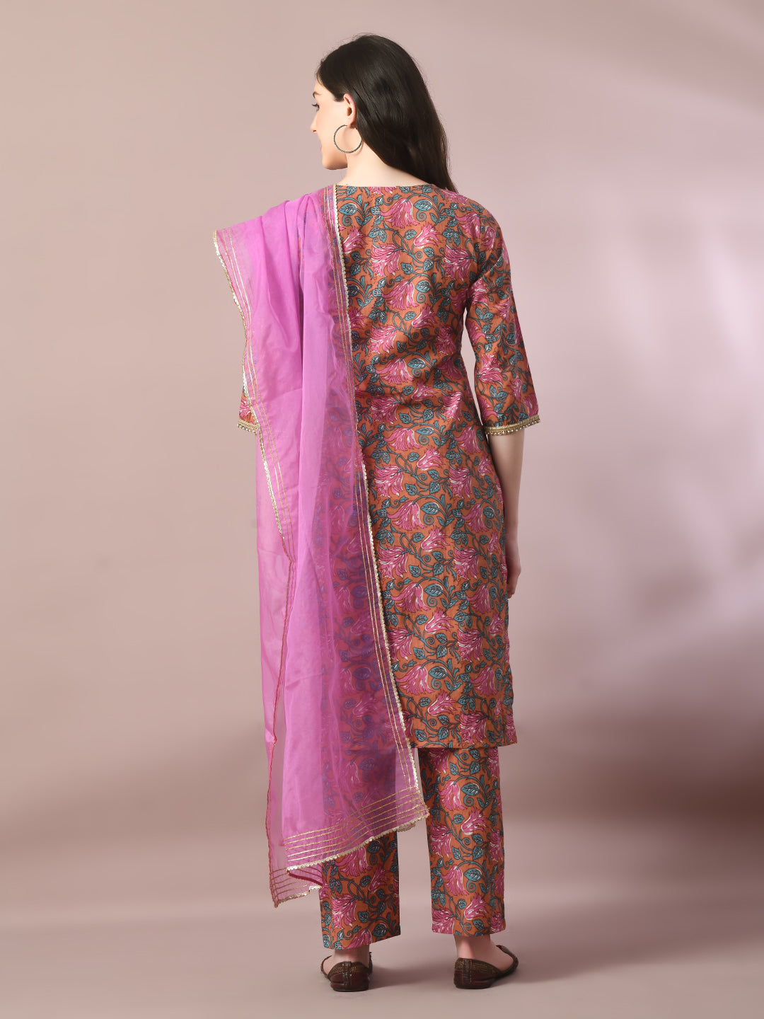 Women's  Multi Printed Cotton Straight Party Kurta Sets With Dupatta