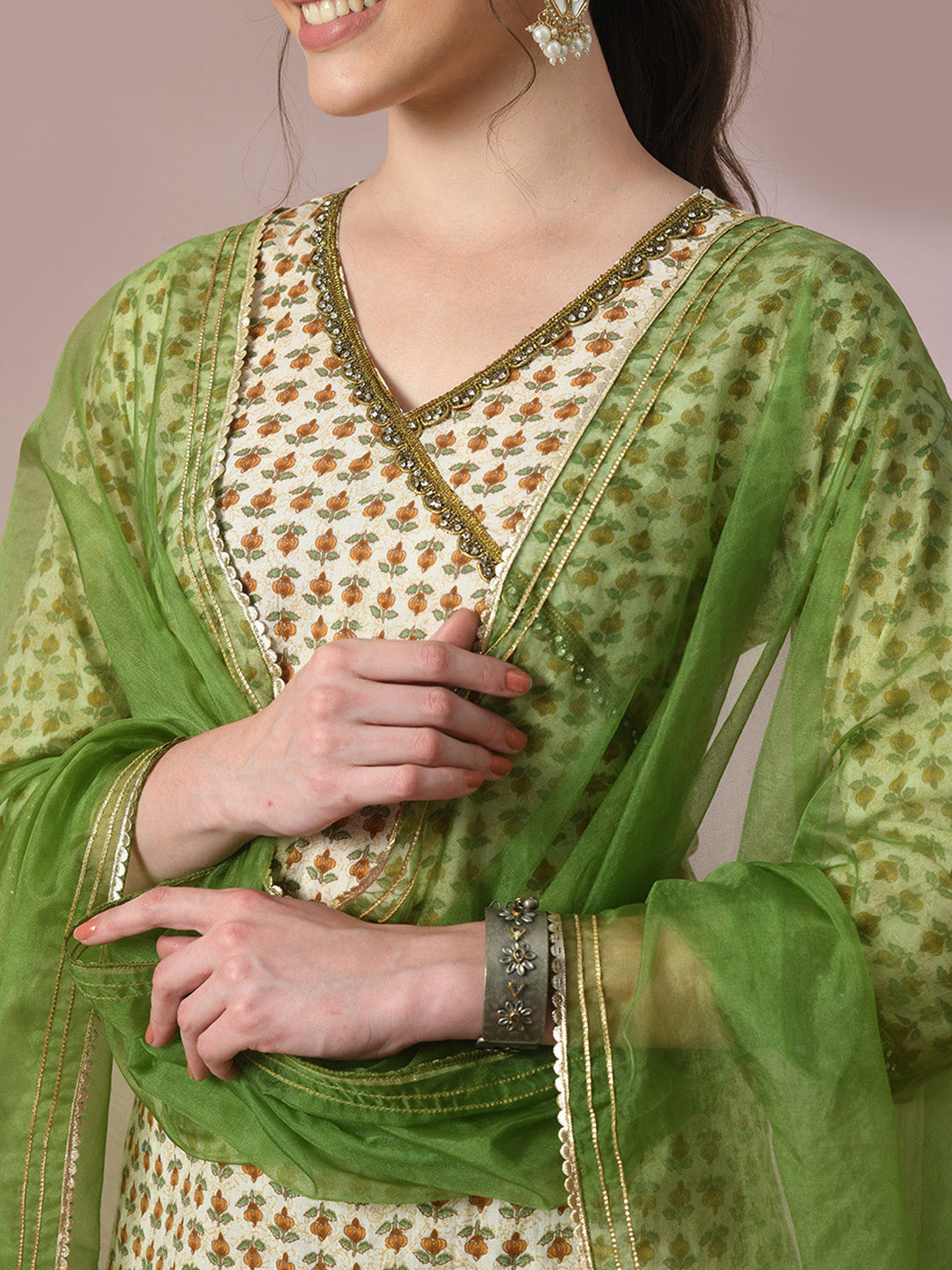 Women's  Multi Printed Cotton Straight Party Kurta Sets With Dupatta