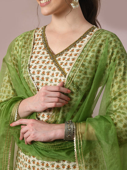 Women's  Multi Printed Cotton Straight Party Kurta Sets With Dupatta