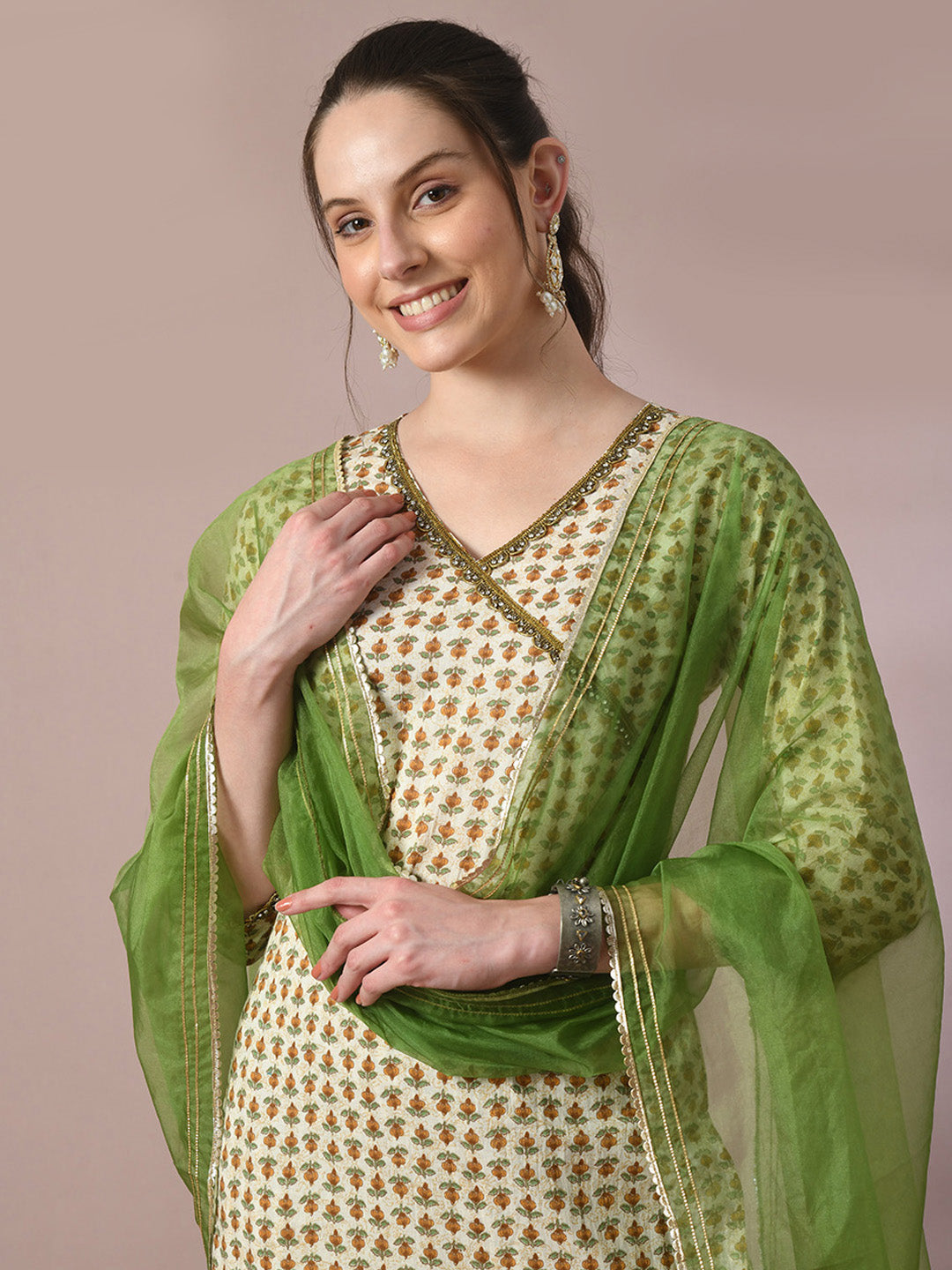 Women's  Multi Printed Cotton Straight Party Kurta Sets With Dupatta