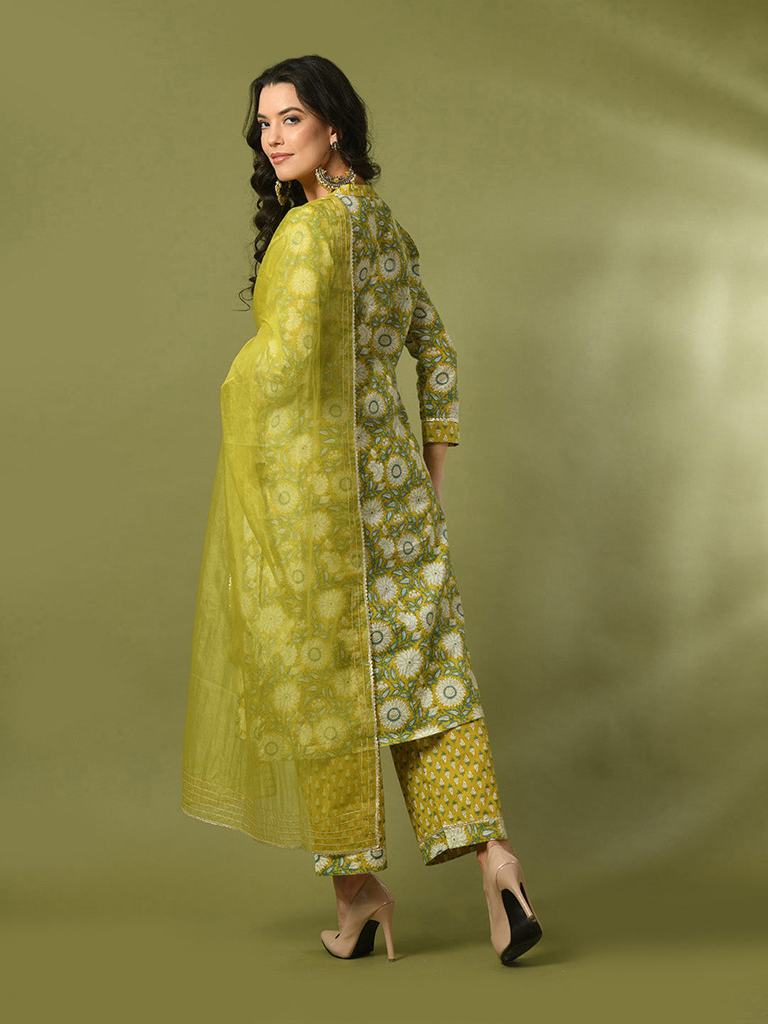 Women's  Multi Printed Cotton Straight Party Kurta Sets With Dupatta