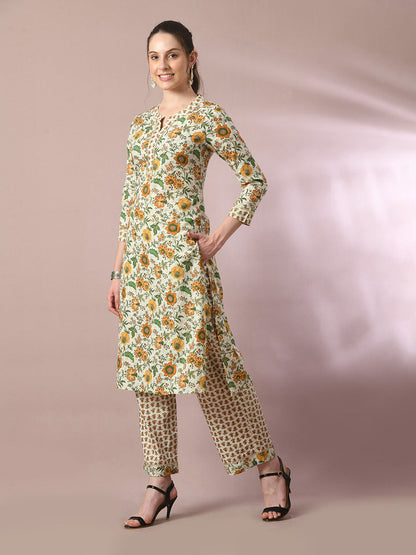 Women's  Multi Printed Cotton Straight Party Kurta Sets With Dupatta