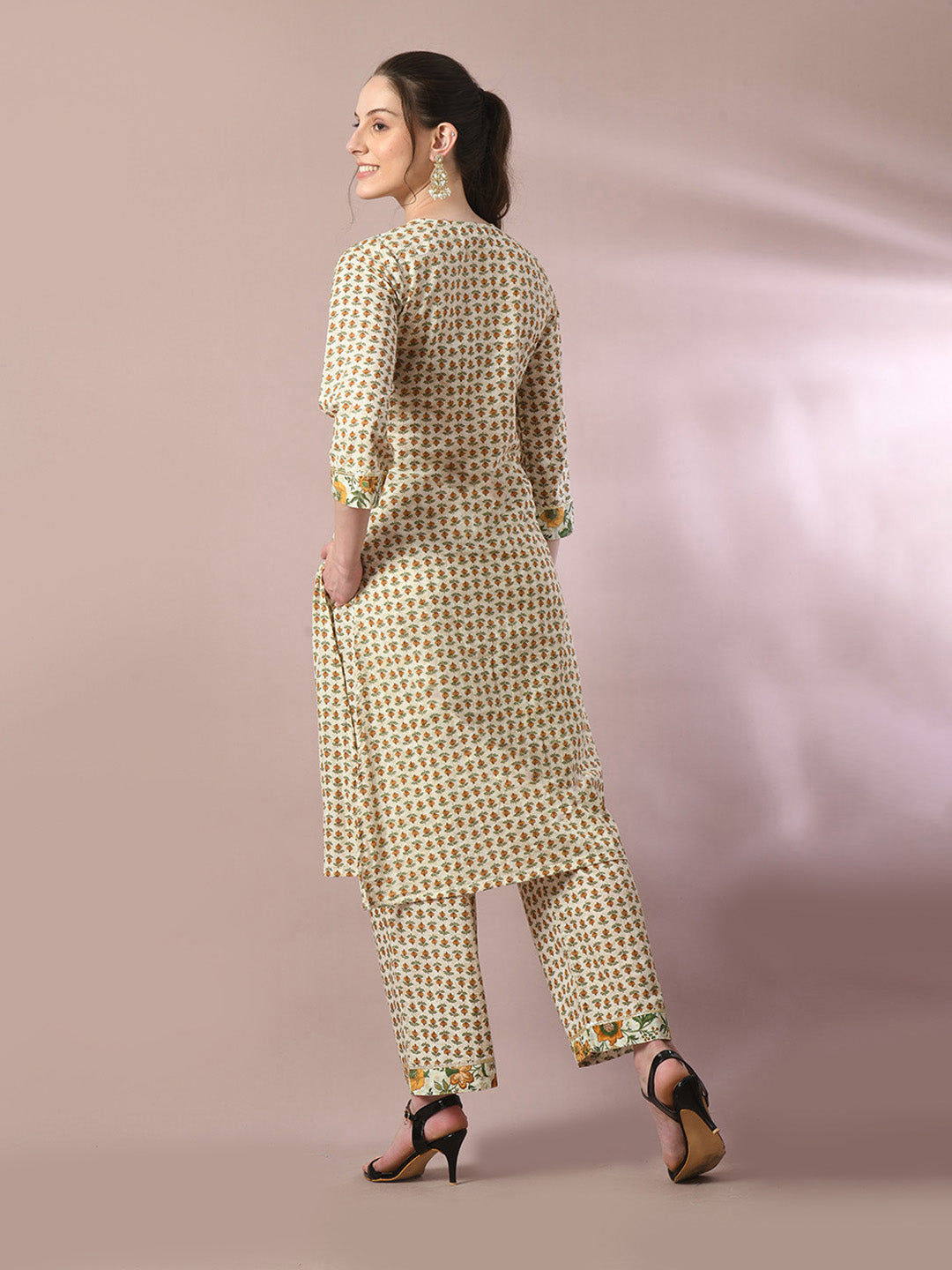 Women's  Multi Printed Cotton Straight Party Kurta Sets With Dupatta