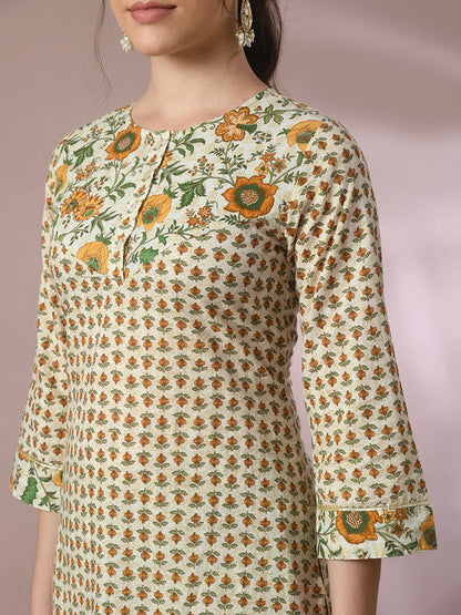 Women's  Multi Printed Cotton Straight Party Kurta Sets With Dupatta