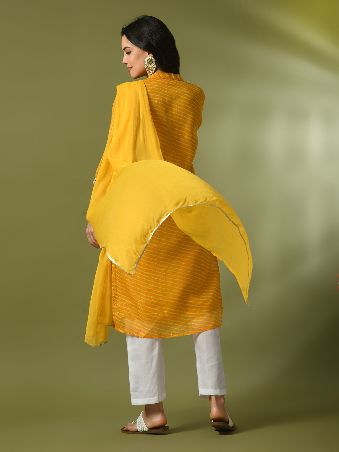 Women's  Yellow Printed Kota Straight Party Kurta Sets With Dupatta