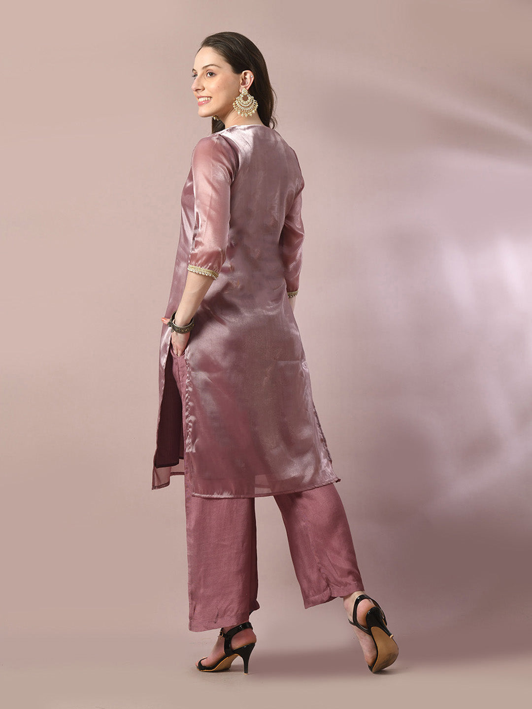 Women's  Brown Solid Straight Party Kurta Sets With Dupatta