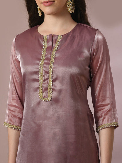 Women's  Brown Solid Straight Party Kurta Sets With Dupatta