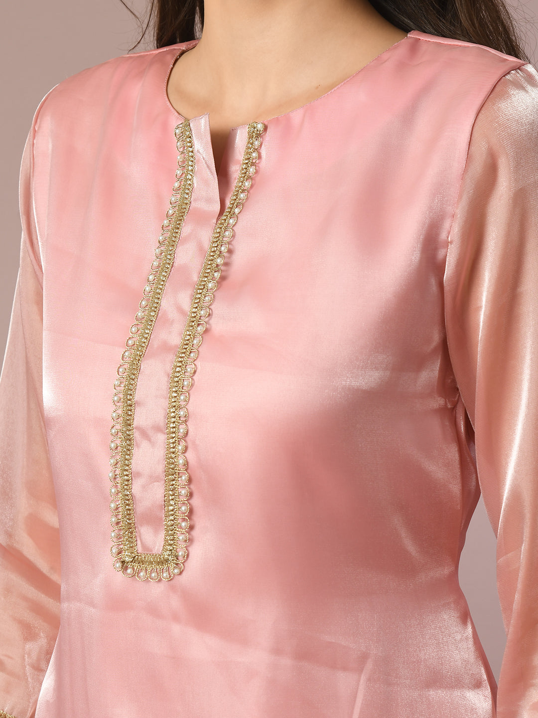 Women's  Pink Solid Straight Party Kurta Sets With Dupatta