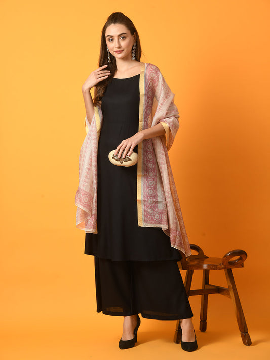 Women's  Black Solid Anarkali Party Kurta Sets With Printed Dupatta
