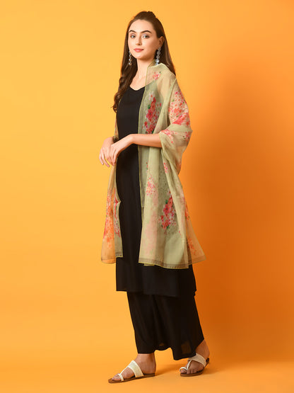 Women's  Black Solid Anarkali Party Kurta Sets With Printed Dupatta