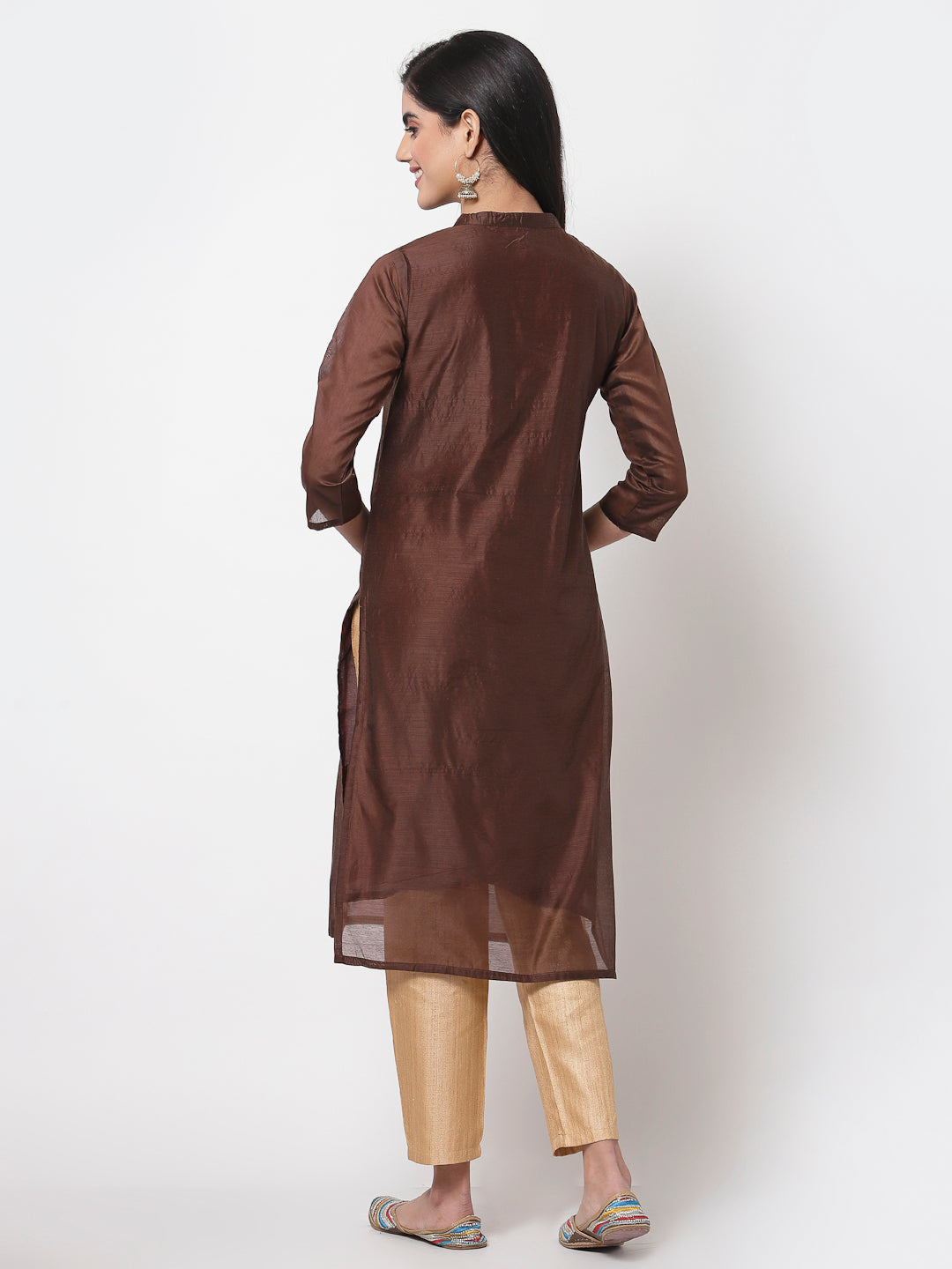 Women Brown Chanderi Kurta by Myshka (