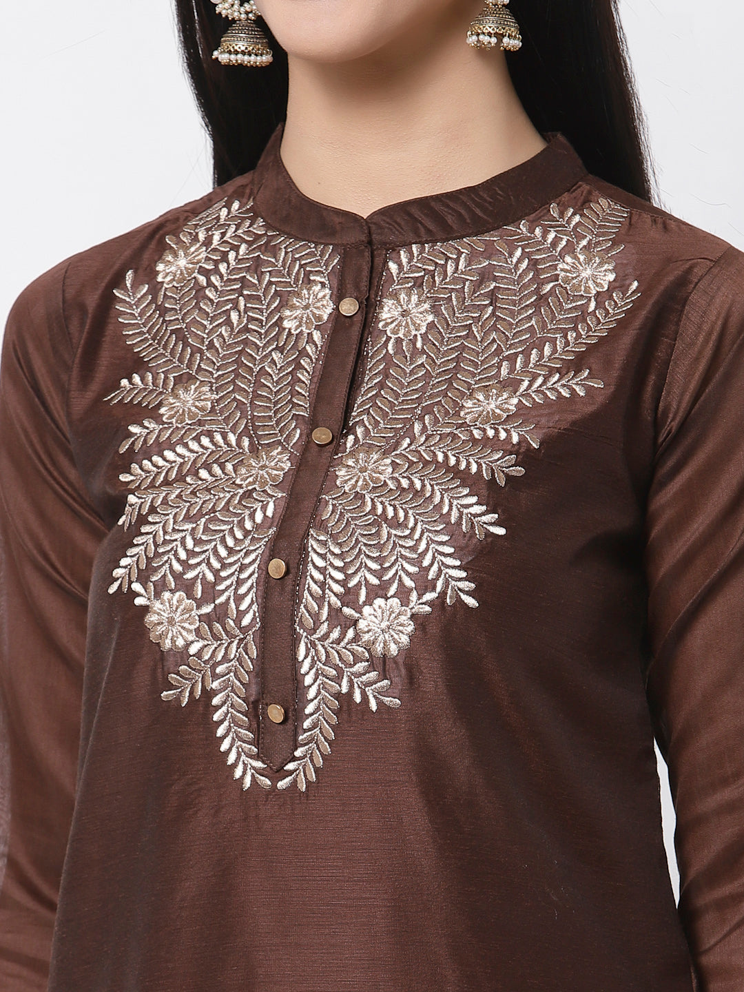 Women Brown Chanderi Kurta by Myshka (