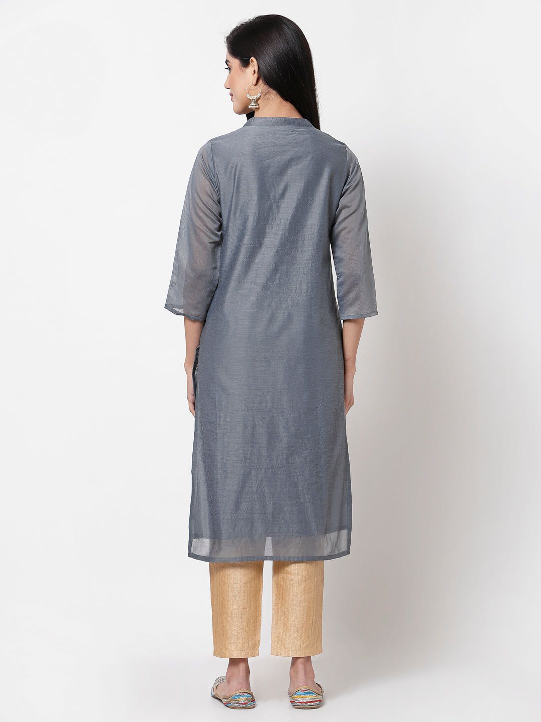 Women Grey Chanderi Kurta by Myshka (