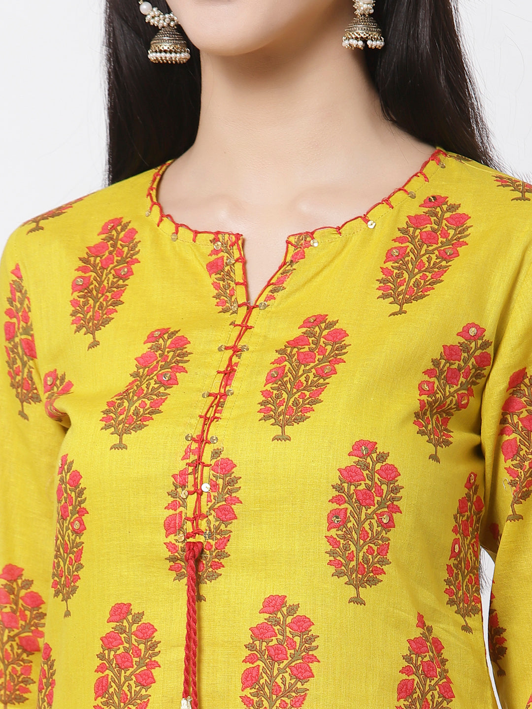 Women Yellow Cotton Printed  Kurta by Myshka (