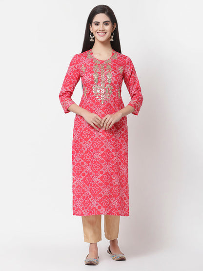 Women Pink Bandhani Print Kurta by Myshka (