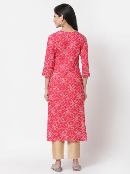 Women Pink Bandhani Print Kurta by Myshka (