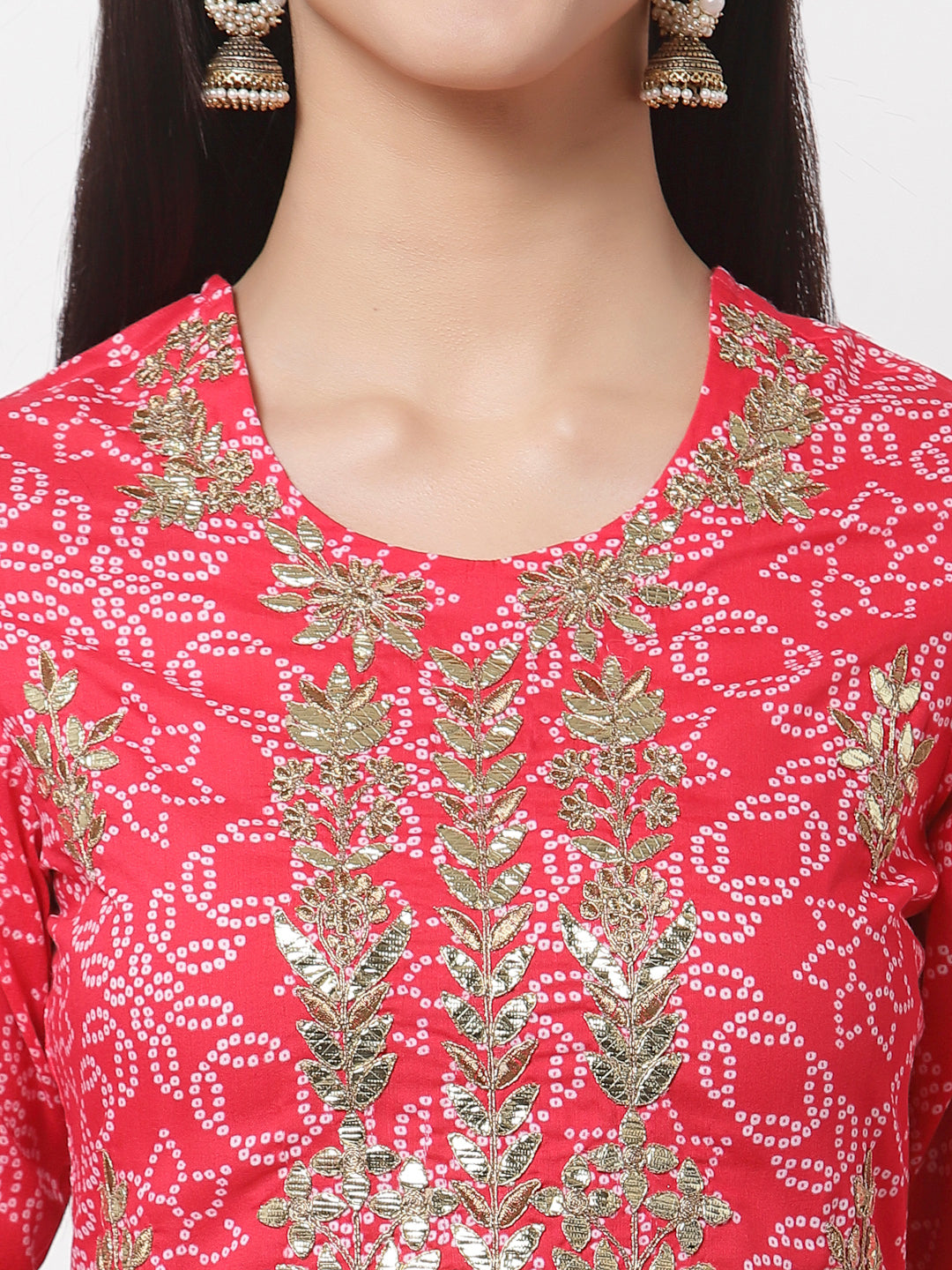 Women Pink Bandhani Print Kurta by Myshka (