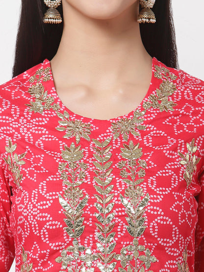 Women Pink Bandhani Print Kurta by Myshka (