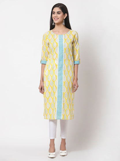Women's Green Cotton Printed 3/4 Sleeve Round casual Only Tunic