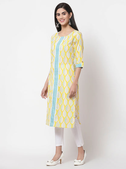 Women's Green Cotton Printed 3/4 Sleeve Round casual Only Tunic