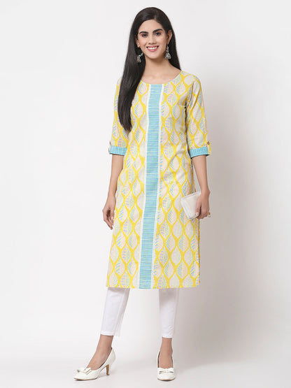 Women's Green Cotton Printed 3/4 Sleeve Round casual Only Tunic