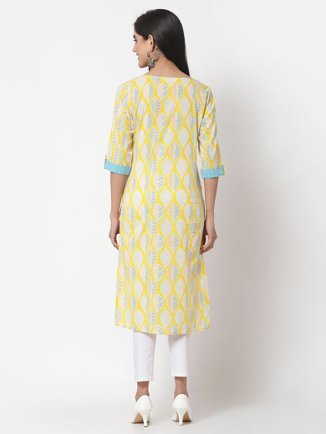 Women's Green Cotton Printed 3/4 Sleeve Round casual Only Tunic