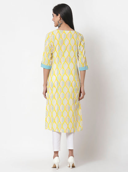 Women's Green Cotton Printed 3/4 Sleeve Round casual Only Tunic